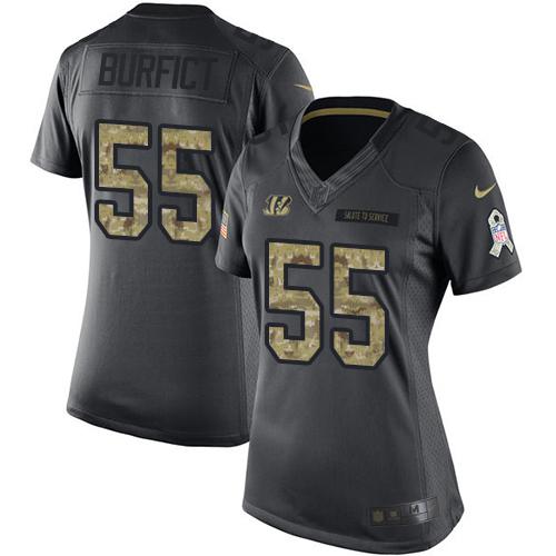 Nike Bengals #55 Vontaze Burfict Black Women's Stitched NFL Limited 2016 Salute to Service Jersey